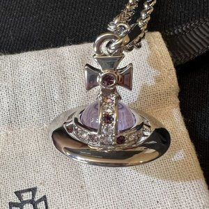 Vivienne Westwood Nana Small Orb Necklace Silver Tone With Purple Crystal